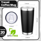 20oz Tumbler with Lid Double Wall Vacuum Insulated Travel Coffee Mug Stainless Steel Thermal Cup Powder Coated Sturdy Coffee Tumbler Bulk for Hot and Cold Beverage (Black,4)