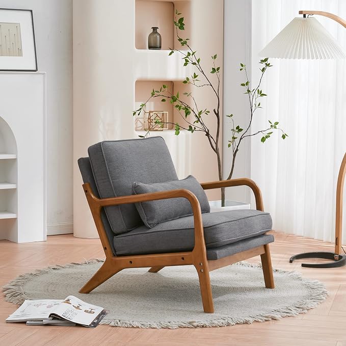 VINGLI Cozy Living Room Chairs, Linen Dark Gray Accent Chairs Set of 2 - Image 8