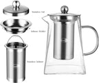 CNGLASS Glass Teapot with Infuser,31oz Clear Glass Tea Kettle with Removable Stainless Steel Strainer,Stovetop Safe Glass Teapot for Blooming and Loose Leaf Tea…