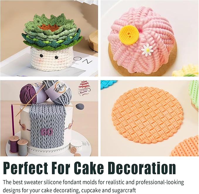 KALAIEN Sweater Texture Fondant Impression Mats Knit Fondant Embosser Texture Mats for Clay Cake Decorating Molds 1Pcs(Style 3)