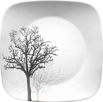 Corelle Vitrelle 18-Piece Service for 6 Dinnerware Set Triple Layer Glass and Chip Resistant, Lightweight Square Plates and Bowls Set, Timber Shadows