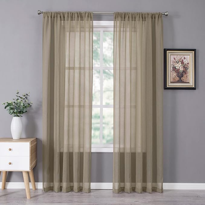 Tollpiz Sheer Curtains Bedroom Linen Textured Curtain Sheers Light Filtering by Tollpiz