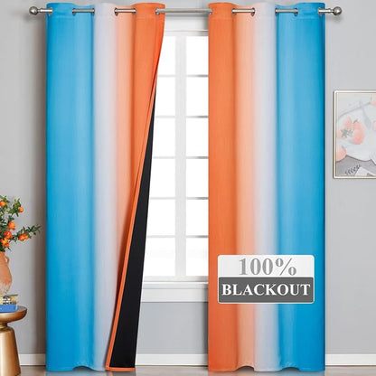 Ombre Orange and Blue Blackout Curtains 42Wx84L Inch Long | Gradient Curtains - Image 2