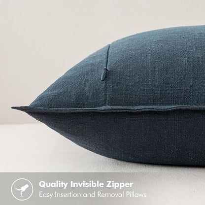 MIULEE Decorative Linen Pillow Covers 20x20 Inch Deep Blue | Boho Farmhouse​ - Image 3
