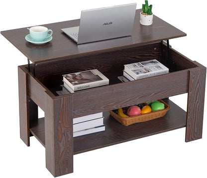 FDW Lift Top Coffee Table with Hidden Compartment and Storage Shelf Wooden Lift by FDW