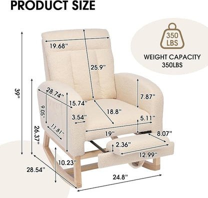 NIOIIKIT Modern Nursery Rocking Chair, Teddy Upholstered Rocking Chair - Image 2