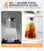 Glass Pitcher with Lid and Handle, 2 Liter 68oz Water Pitcher with Spout for Fridge, Borosilicate Glass Jug for Hot/Cold Drink, Large Ice Tea Carafe for Juice, Coffee, Sangria, Beverage