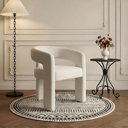 Modern Chenille Barrel Dining Chair Upholstered Fabric Dining Room Chair by QUINJAY