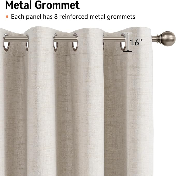 100% Blackout Linen Textured Curtains 90 Inch Long, Light Blocking, Thermal - Image 6