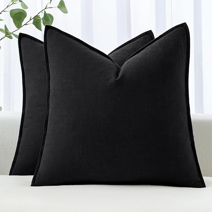 MIULEE Decorative Linen Euro Sham Pillow Covers 24x24 Black | Boho Farmhouse​ by MIULEE