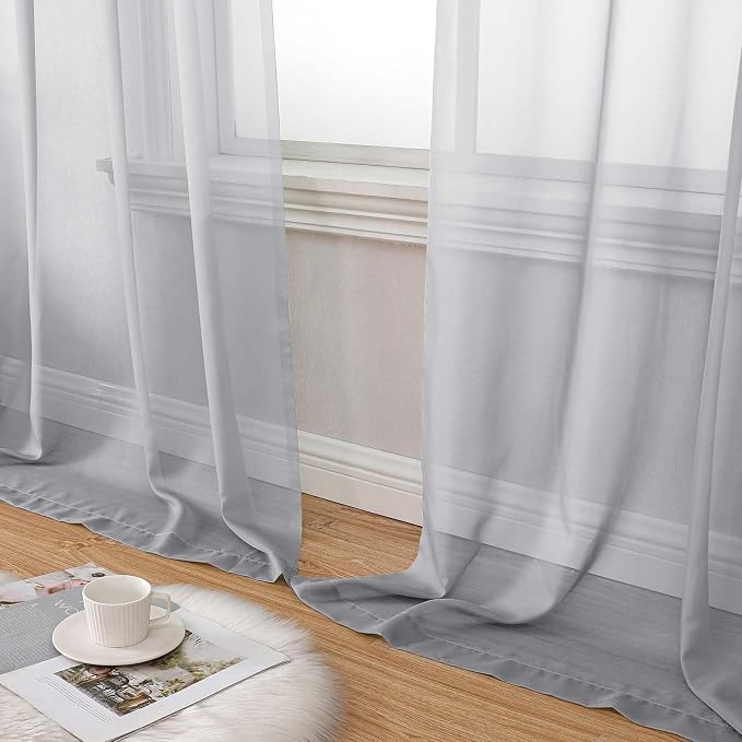 Sheer Light Grey Curtains for Bedroom Living Room 90 Inches Long 2 Panels Set - Image 8