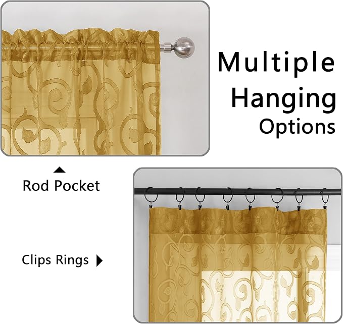 Furman Gold Sheer Curtains 96 inches Extra Long - Image 4