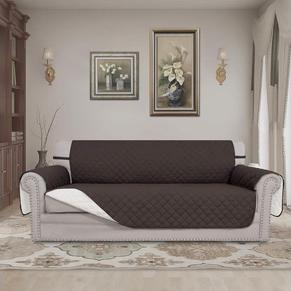 Easy-Going Reversible Couch Cover, 3 Cushion Sofa, Chocolate/Ivory | Machine - Image 2