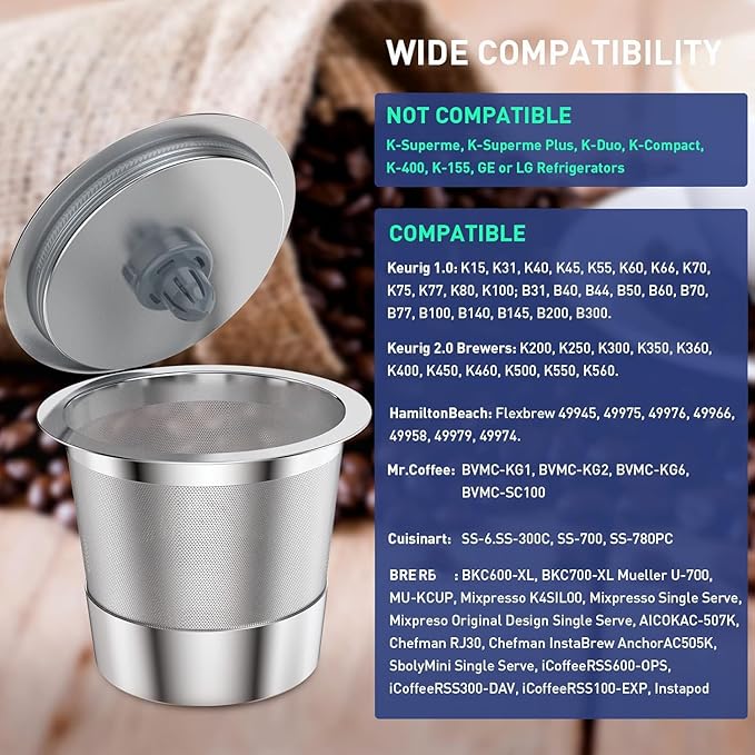 Reusable K Cups for keurig | reusable coffee pods for Keurig 1.0 & 2.0 Single Cup Coffee Makers, stainless steel reusable k cup keurig filter replacement (3pack)