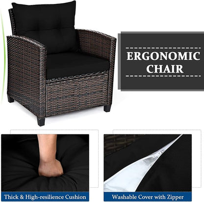 COSTWAY 3PCS Patio Furniture Set, PE Rattan Wicker Sofa w/Washable Cushion and - Image 7