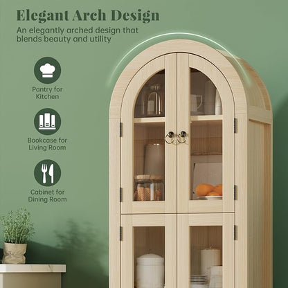 71" Tall Arched Cabinet with Acrylic Door, Modern Curio Arched Bookcase W/Drawer - Image 3