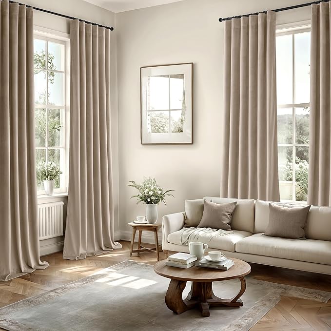MIULEE Velvet Curtains 50W x 90L 2 Panels Camel Beige Blackout Curtains | - Image 5