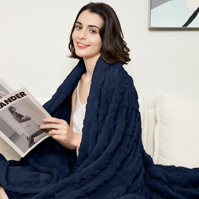 Aganear Fleece Throw Blanket for Couch Sofa 60"x80" Navy | Lightweight Fuzzy - Image 6
