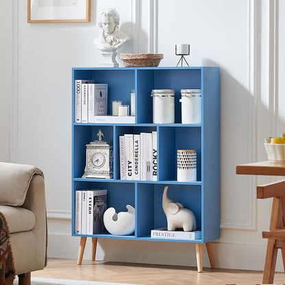 LEYAOYAO Cube Bookshelf 3 Tier Mid-Century Blue Modern Bookcase - Image 8