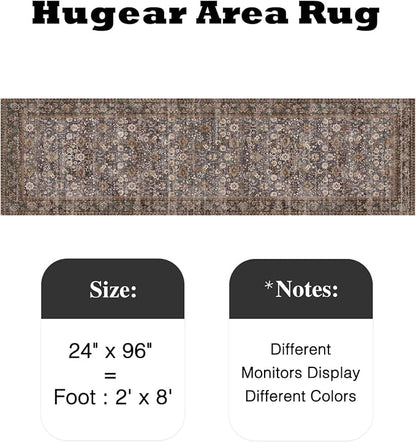 2x8 Brown Blue Vintage Floral Washable Runner Rug - Image 2