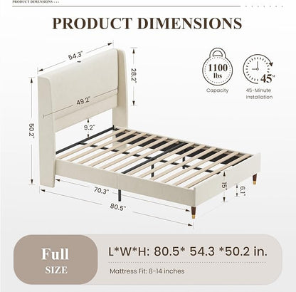 MALOL Full Size Bed Frame with Upholstered Headboard, Linen Fabric Platform Bed - Image 2