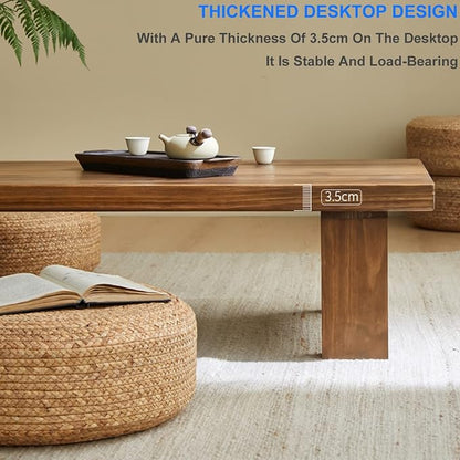 Japanese Style Low Table Multifunctional Rectangle Wooden Farmhouse Cocktail - Image 6