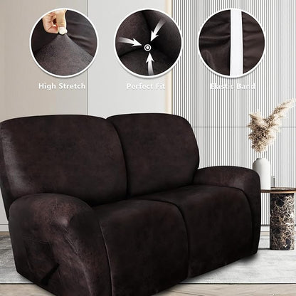 ANARACHON Leather Look Loveseat Recliner Covers Stay in Place 6-Piece Recliner - Image 5