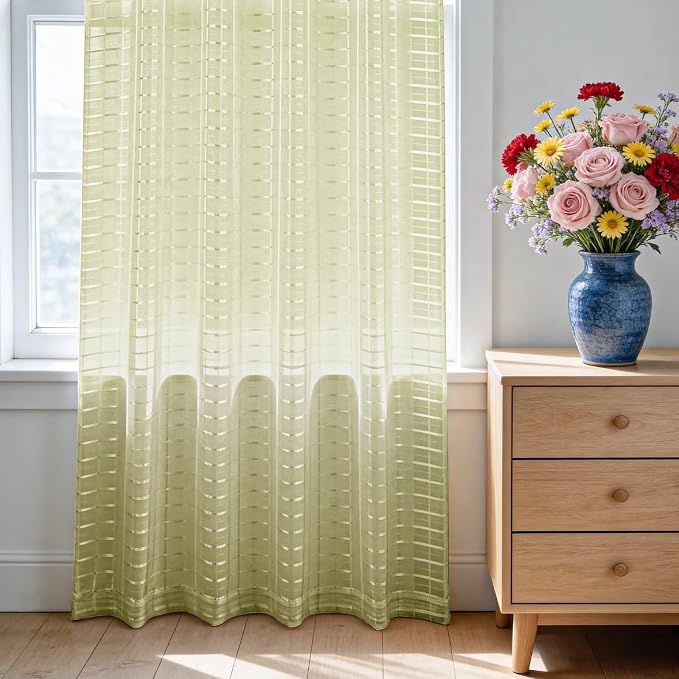 SpaceDresser Check Sheer Curtains 90 Inches 2 Panels Set, Rod Pocket Plaid - Image 3