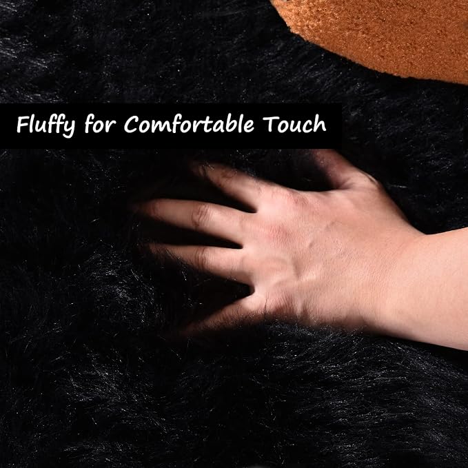 Goolela Black Sheepskin Area Rug 10x12 Fluffy Fuzzy Shag Carpet - Image 4