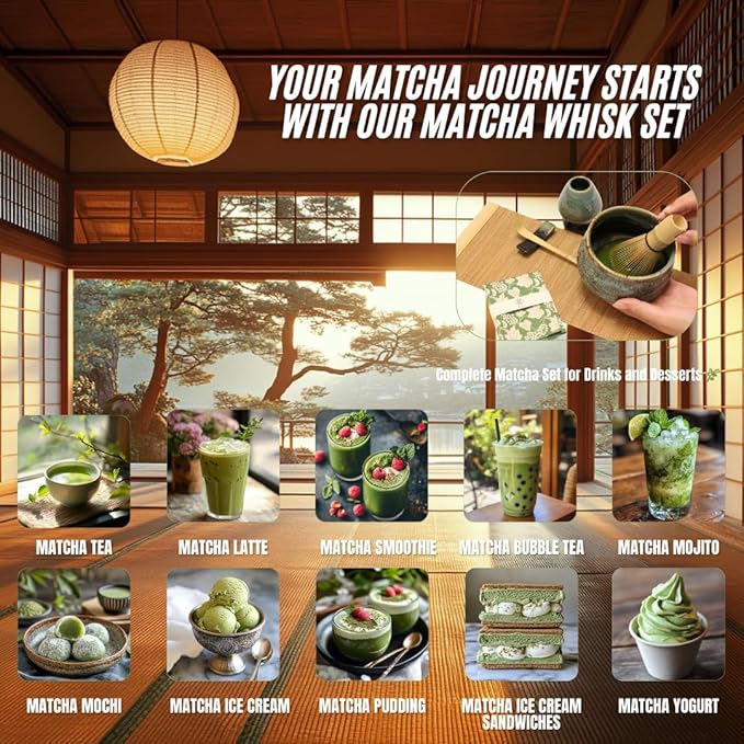 Annie & Mia Design Matcha Whisk Set (9pcs), Japanese Tea Matcha Set includes Ceramic Matcha Bowl, Bamboo Matcha Whisk(chasen), Ceramic Matcha Whisk holder, Bamboo Matcha Scoop (chashaku). Blue color