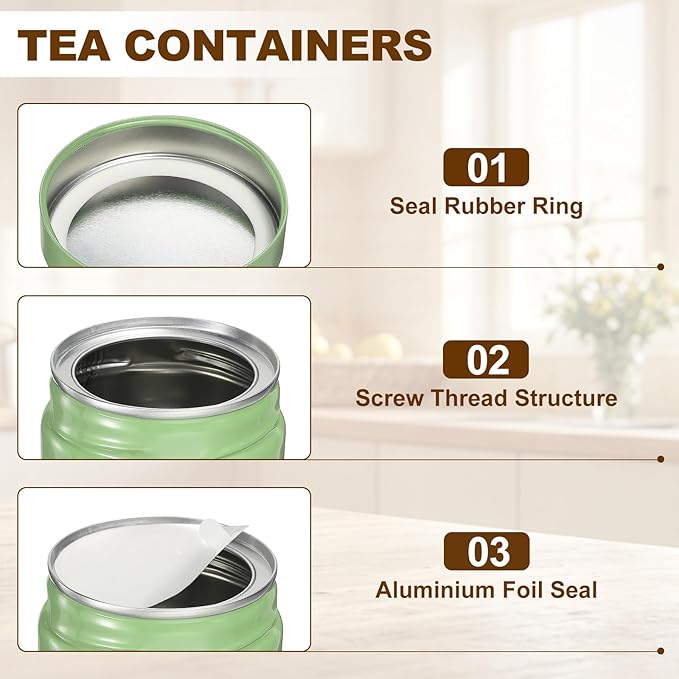 uxcell 2Pcs Round Tea Canisters, 3" x 3" Airtight Metal Tea Containers for Loose Tea, Coffee Beans, Spices - Durable, Compact, and Stylish Storage Tea Tin (Silver Green)