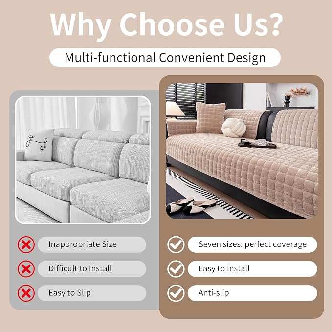 Velvet Couch Cover, Washable Sectional Sofa Cover, Anti Slip Sofa Slipcover - Image 5