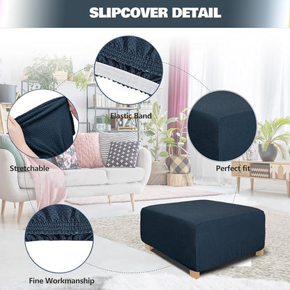 NeColorLife Square Ottoman Cover Jacquard Fabric Ottoman Slipcover Thick - Image 2