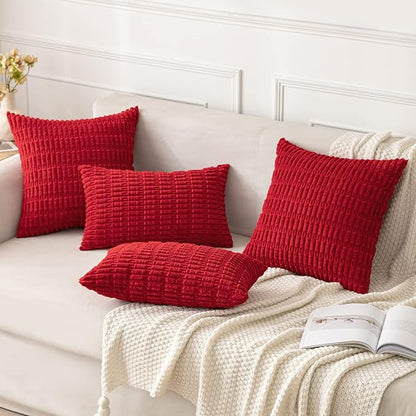 MIULEE Corduroy Decorative Throw Pillow Covers 18x18 Red Pack of 2 | Soft Boho - Image 4