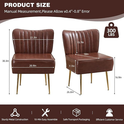 Modern Leather Accent Chairs Set of 2, Vintage Slipper Chair - Image 2