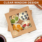 OAMCEG 50 PCS Cookie Boxes with Window, 6x6x3 Inch Cupcake Boxes, Brown Bakery Containers for Pastry, Dessert, Chocolate Strawberries, Treat Boxes with Stickers & Jute Twine