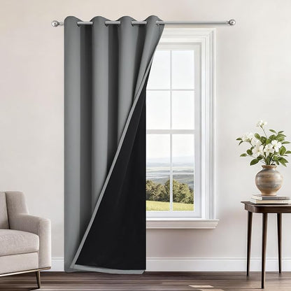 Yakamok Grey 100% Blackout Patio Door Curtain Panels W70x L84, 1 Panel | Noise by Yakamok
