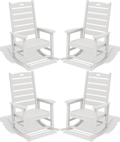 SERWALL Outdoor Rocking Chair Set of 4, Oversized HDPE Patio Rocking Chair by SERWALL