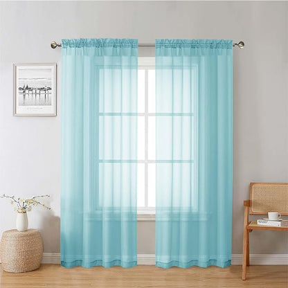 Aqua Sheer Curtains for Living Room 72 Inches Long 2 Panels, Dual Rod Pockets by Lecloud