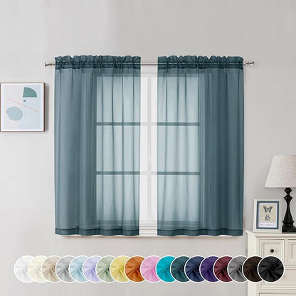 Chyhomenyc Stone Blue Sheer Curtains 45 Inch Long 2 Panels, Light Filtering Rod by Chyhomenyc