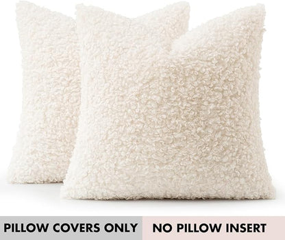 Faux Fur Throw Pillow Covers 18x18 Inch Set of 2 Boucle Neutral Decorative - Image 7