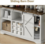 55 Inch Farmhouse Coffee Bar Cabinet with 3-Tier Storage, Kitchen Hutch with 12 Wine Racks & 3 Glass Holders, Coffee Bar with 6 Hooks, Wine Bar Cabinet for Dining Living Room, White