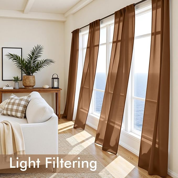 MIULEE Dark Brown Sheer Curtains 84 Inches Long 4 Panels 42 x 84 Inches | Light - Image 4