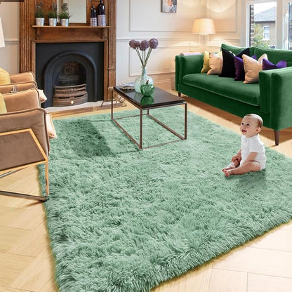 Amdrebio Sage Green Large Fluffy Rug 6x9 - Image 5
