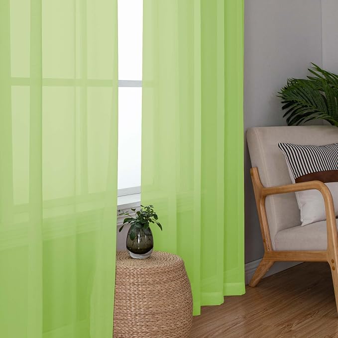 Lime Sheer Curtains for Bedroom Living Room 54 Inch Length 2 Panels Set - Image 3