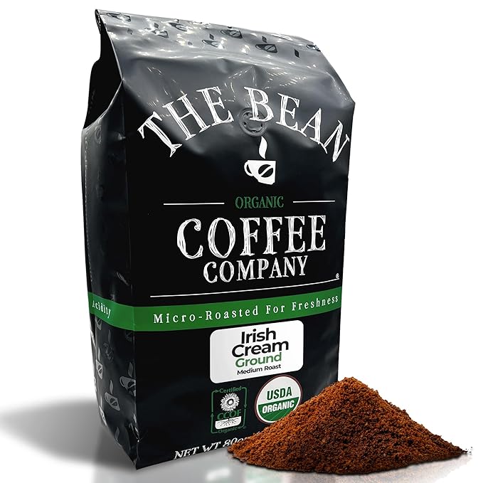 The Bean Organic Coffee Company Irish Cream, Medium Roast, Ground Coffee, 5-Pound Bag, Café molido tostado orgánico