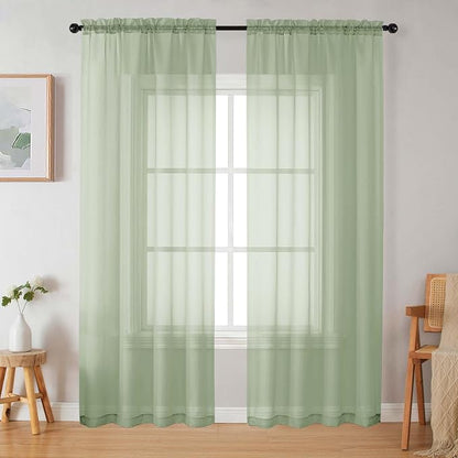 Light Green Sheer Curtains 84 Inches Long 2 Panels Set by WelvetBLK