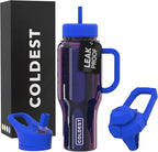 Coldest 40 oz Tumbler with Handle and Straw, 100% Leak Proof Insulated Tumbler with Lid and Straw (3 Lids), Stainless Steel Tumblers for Women & Men, Cup Holder Friendly, 36 oz (Enchanted Blue)