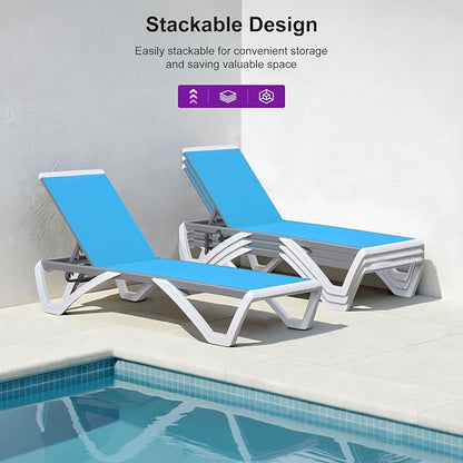 PURPLE LEAF Patio Chaise Lounge Chair Set of 3 Outside Aluminum Plastic - Image 4