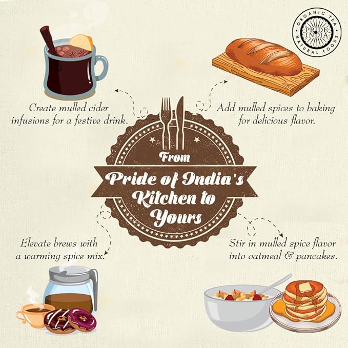 Pride of India | Chai Masala Mulling Spice Mix 6 oz (170 gm) Medium Dual Sifter Jar | Gourmet Spice Mix for Teas & Coffee | Caffeine Free | Authentic Mulling Spice Blend | Vegan & Gluten-Free | Easy to Store